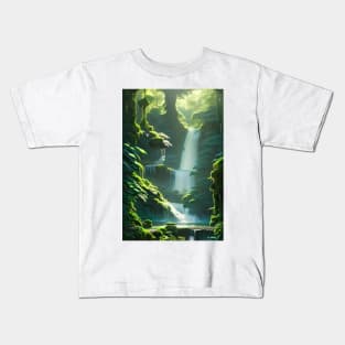 Waterfalls in a Forest Morning Sunshine Kids T-Shirt